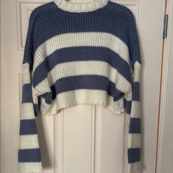 Edikted Navy and Cream Striped Cropped Sweater - Picture 3 of 3